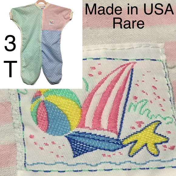 Vtg Precious Originals body suit romper polkadot zips pink blue green white 3T - Picture 1 of 14